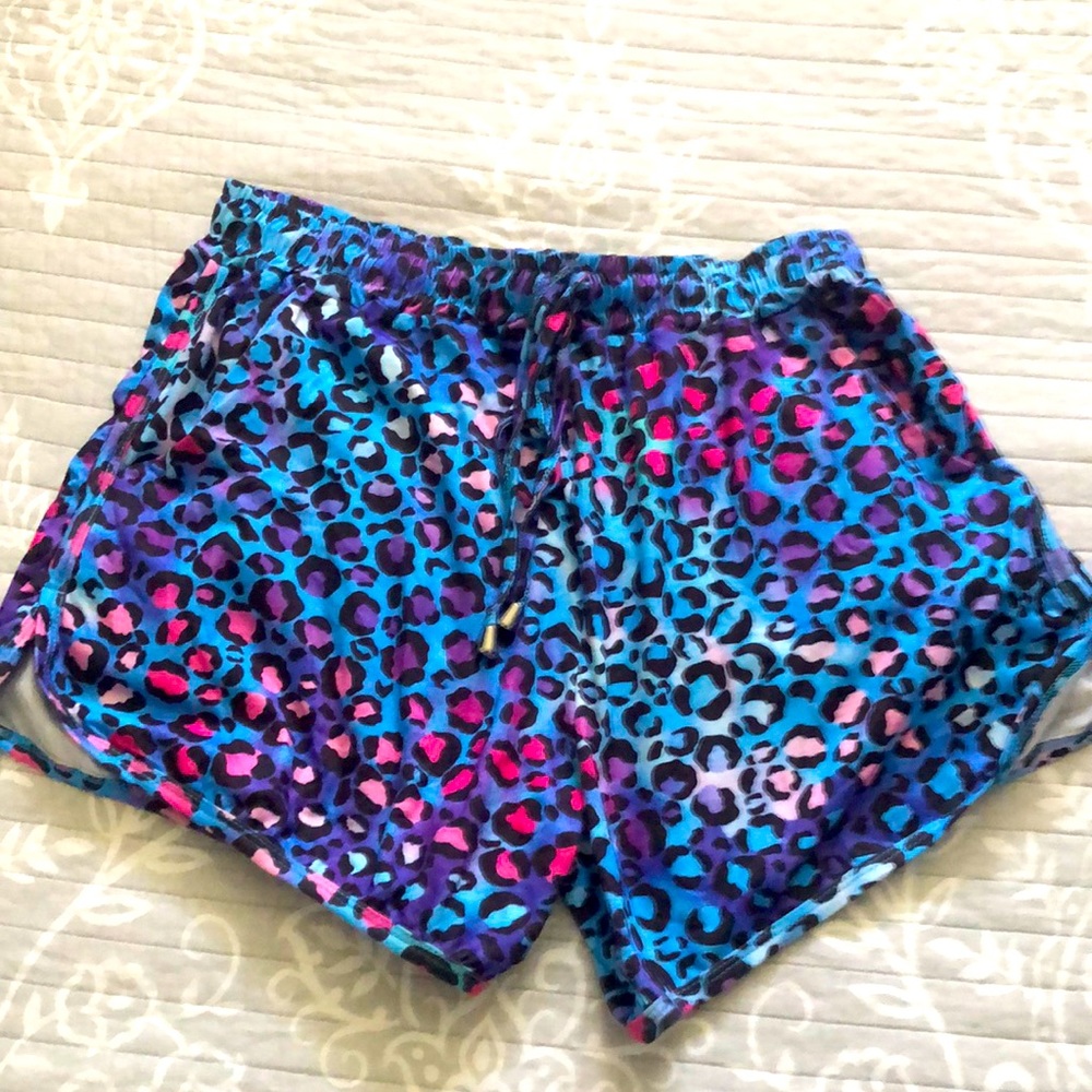Leopard print multi color athletic shorts
